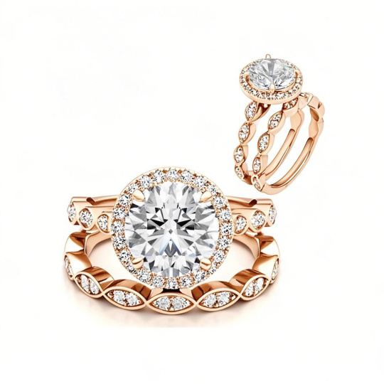 10 Karat Roségold 2 bis 5,5 Karat TW Rundschliff Moissanit Jubiläums-Verlobungsring