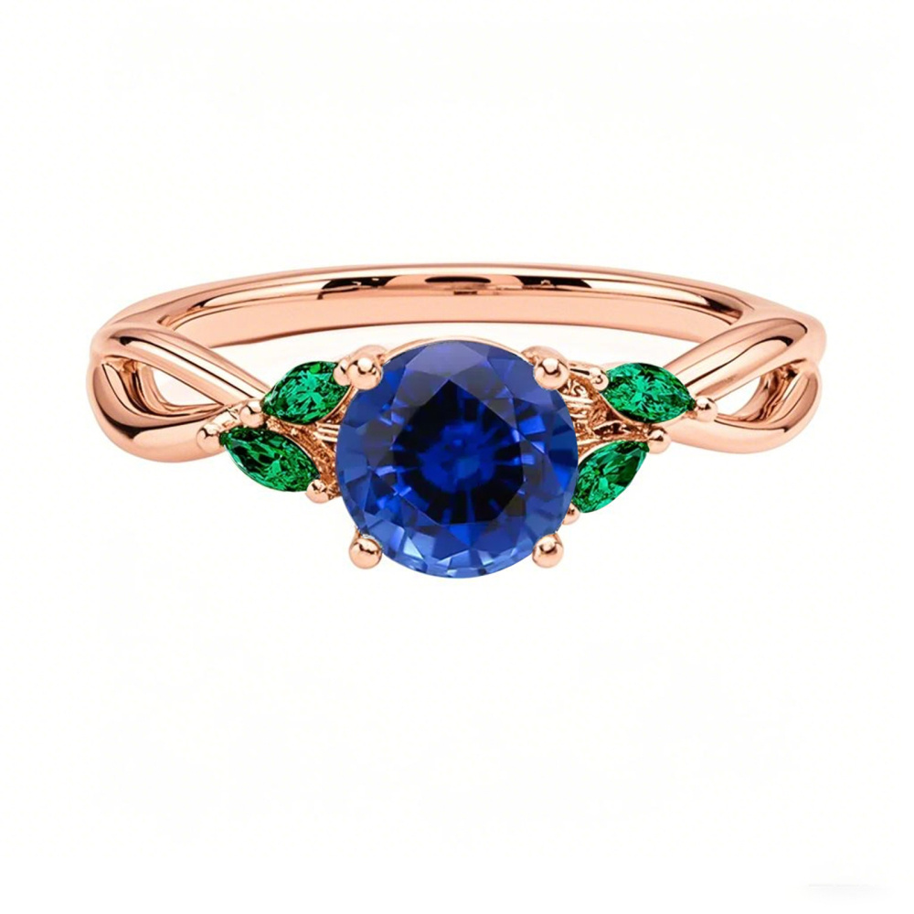14K Rose Gold 1 to 5 CT Round Gemstone & 0.25 CT Marquise Emerald Engagement Band-1