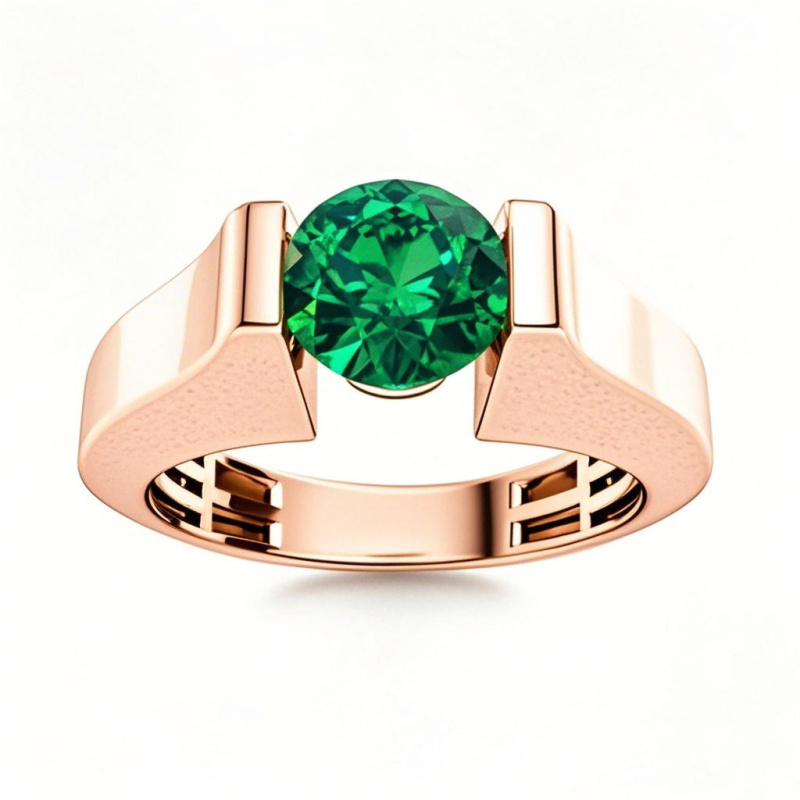 Obrączka zaręczynowa z 14-karatowego różowego złota z okrągłymi kamieniami szlachetnymi o masie od 1 do 5 ct dla mężczyzn-1