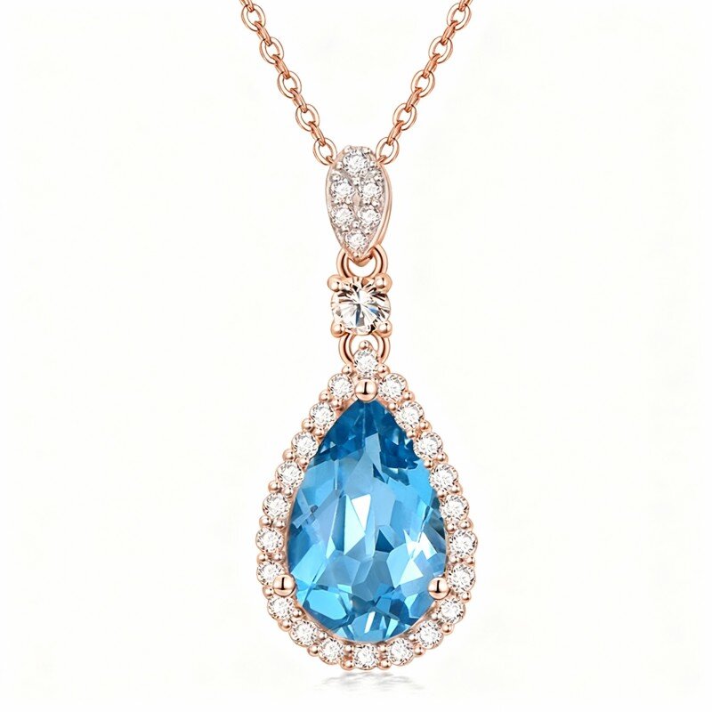10K Rose Gold Topaz Drop Shape Pendant Necklace-17