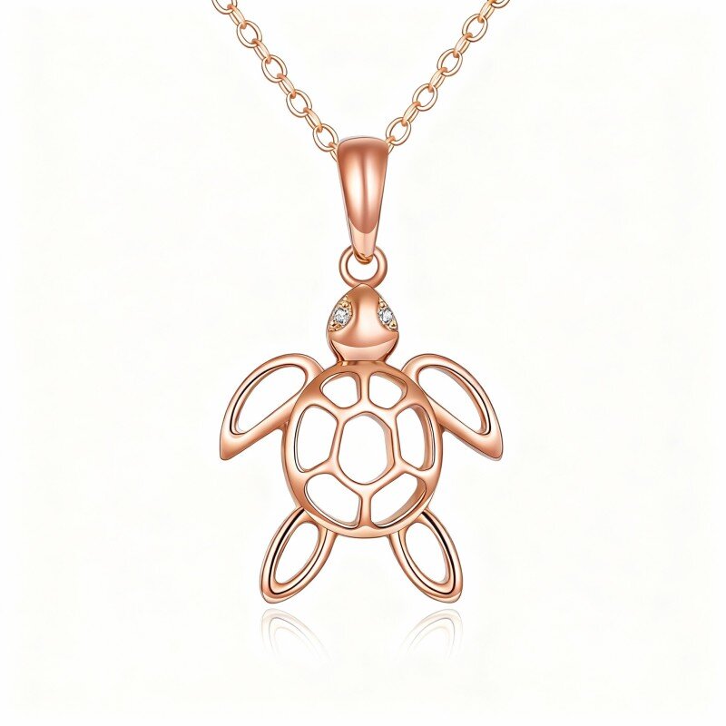 10K Rose Gold Cubic Zirconia Tortoise Pendant Necklace-1