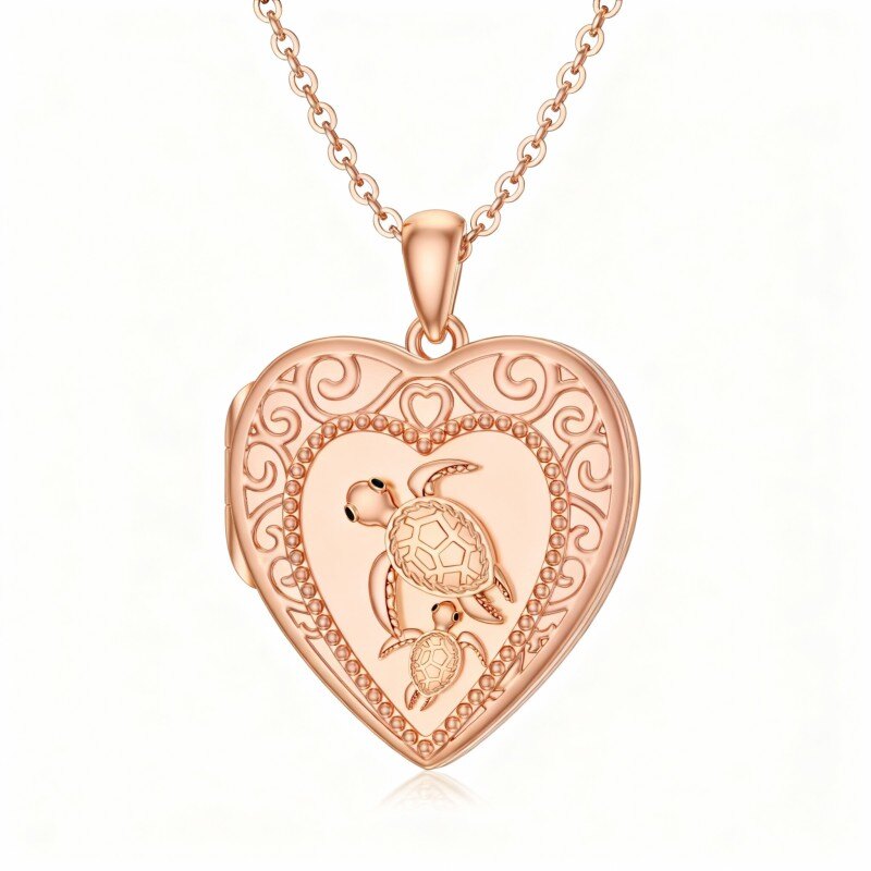 18K Rose Gold Tortoise & Sea Turtle Pendant Necklace-1