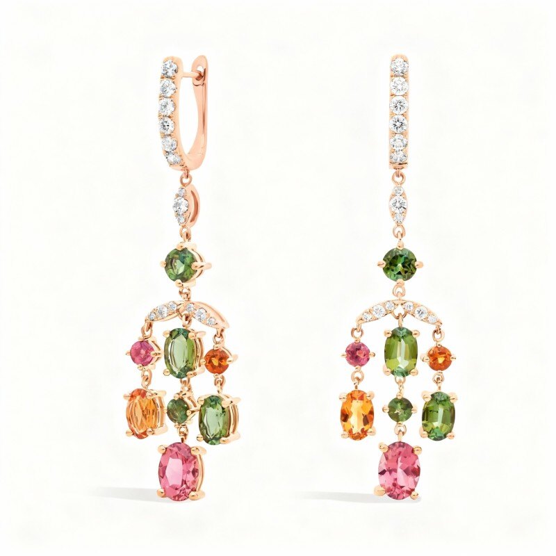 Boucles d'oreilles pendantes en or rose 10 carats, tourmaline et citrine-1
