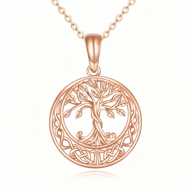 14K Rose Gold Tree Of Life & Celtic Knot Pendant Necklace-1