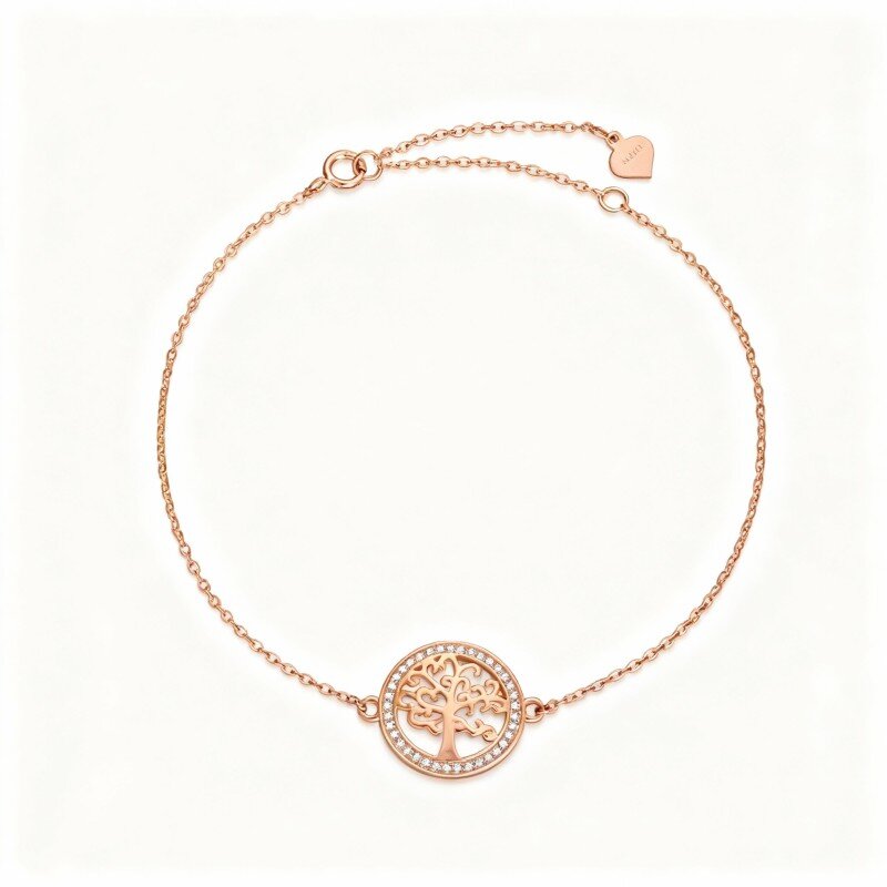 Bracciale con ciondolo albero della vita in oro rosa 10 carati con zirconi cubici-1