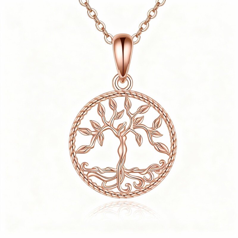 Collar con colgante del Árbol de la Vida en oro rosa de 14 quilates-1
