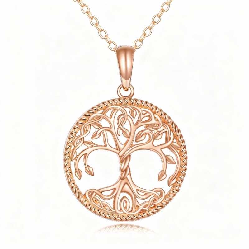 Halskette mit Anhänger in Form des Lebensbaums aus 14-karätigem Roségold-1