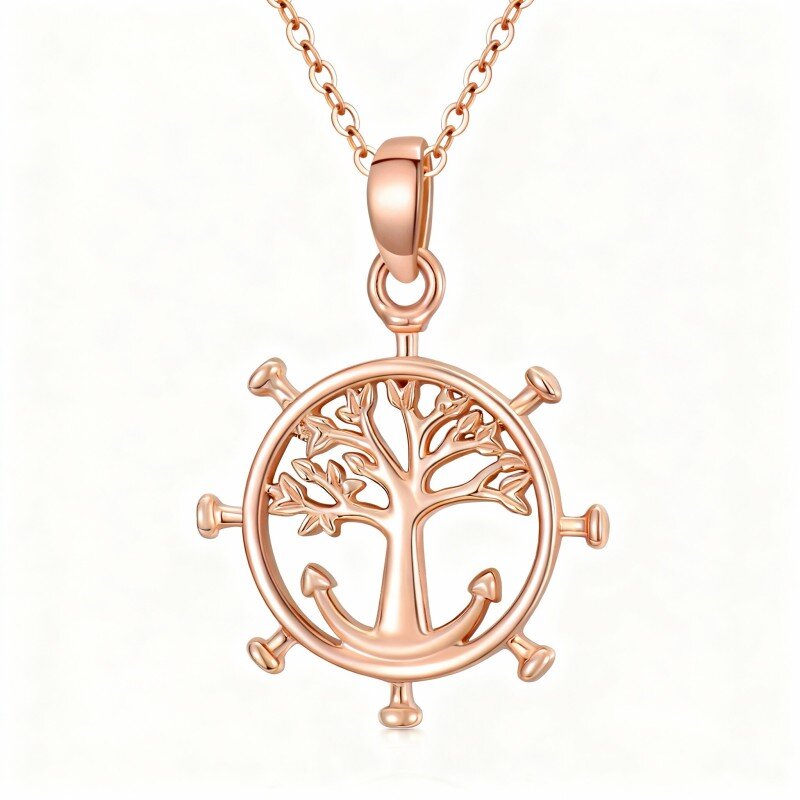 Collana con ciondolo albero della vita in oro rosa 10K-1