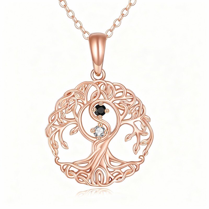 Collar con colgante del Árbol de la Vida en oro rosa de 18 quilates con circonitas cúbicas-1