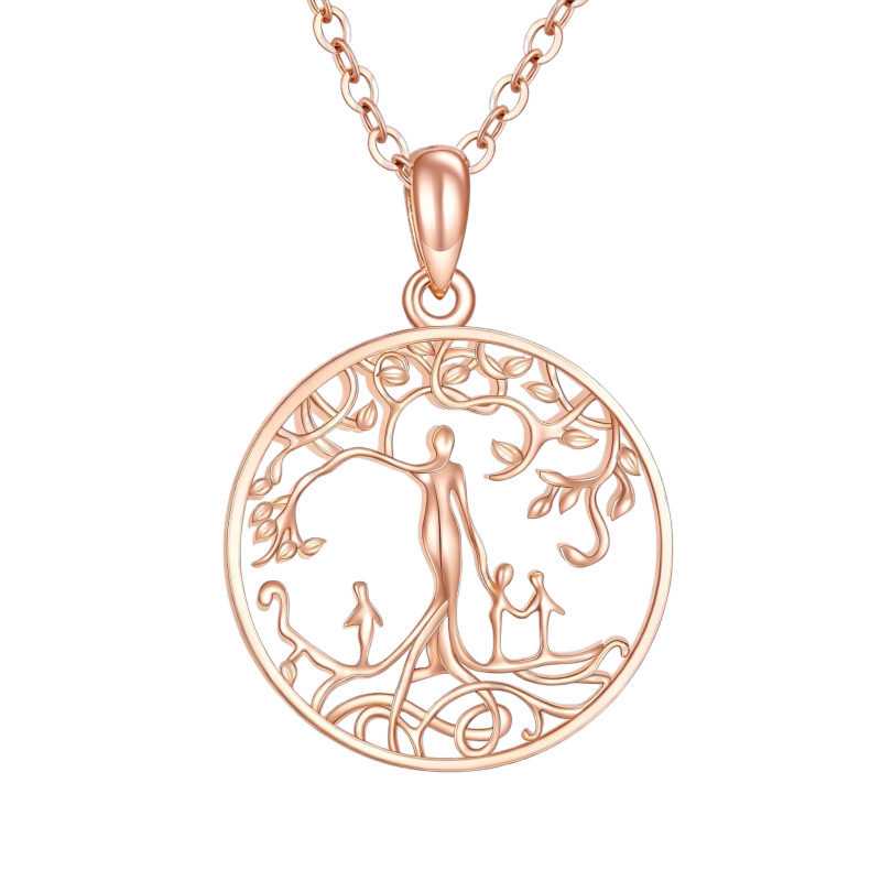Collar con colgante del Árbol de la Vida en oro rosa de 14 quilates-1