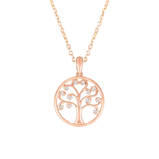 Collana con ciondolo Albero della Vita in oro rosa 10 carati e zirconi cubici
