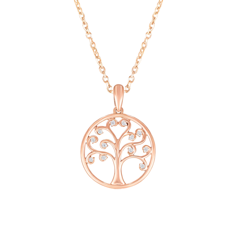 10K Rose Gold Cubic Zirconia Tree Of Life Pendant Necklace-1