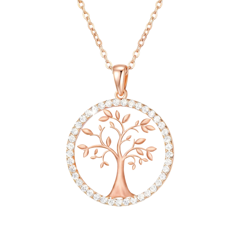 Collar con colgante del árbol de la vida de circonita cúbica en oro rosa de 18 quilates-1