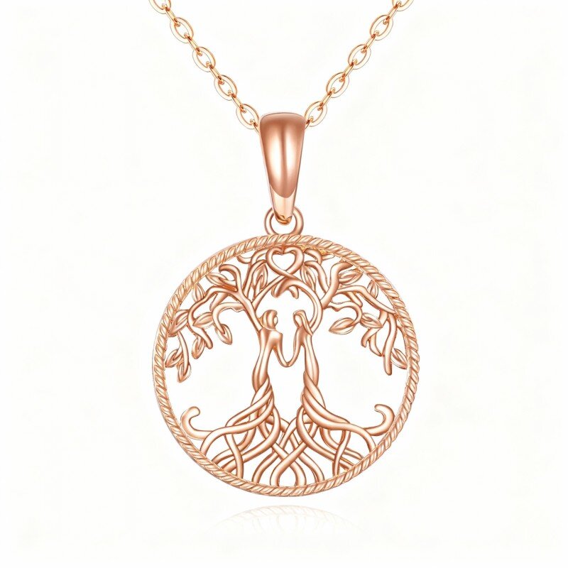 10K Rose Gold Tree Of Life & Sisters Pendant Necklace-1