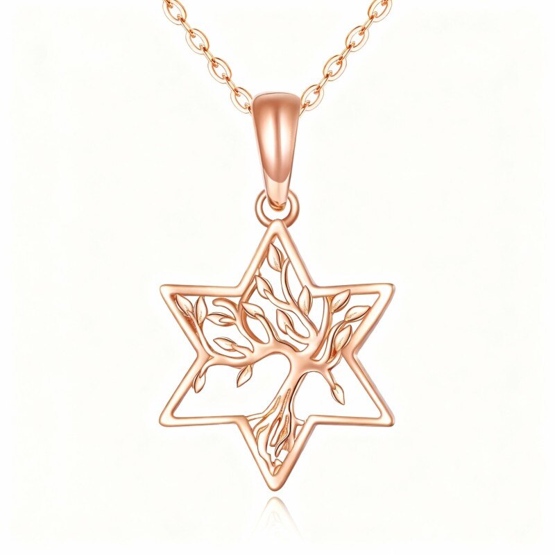 10K Rose Gold Tree Of Life & Star Of David Pendant Necklace-1