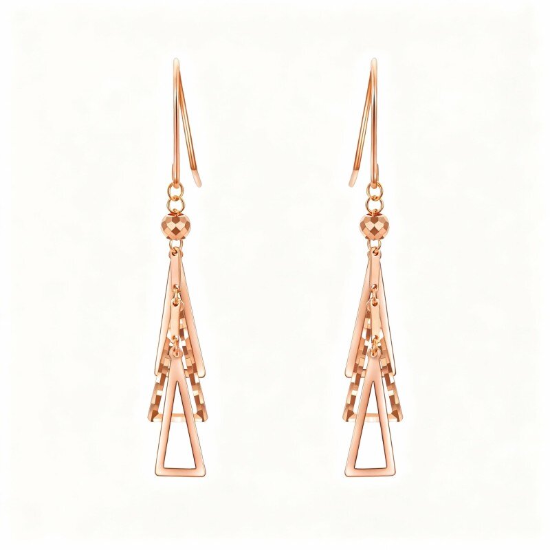 أقراط متدلية مثلثة الشكل من الذهب الوردي عيار 14 قيراطًا-1