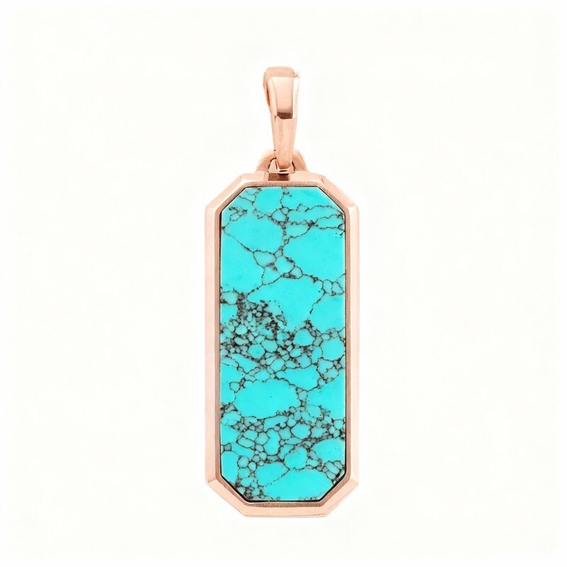 10K Rose Gold Turquoise Bar Pendant Charms for Men-13