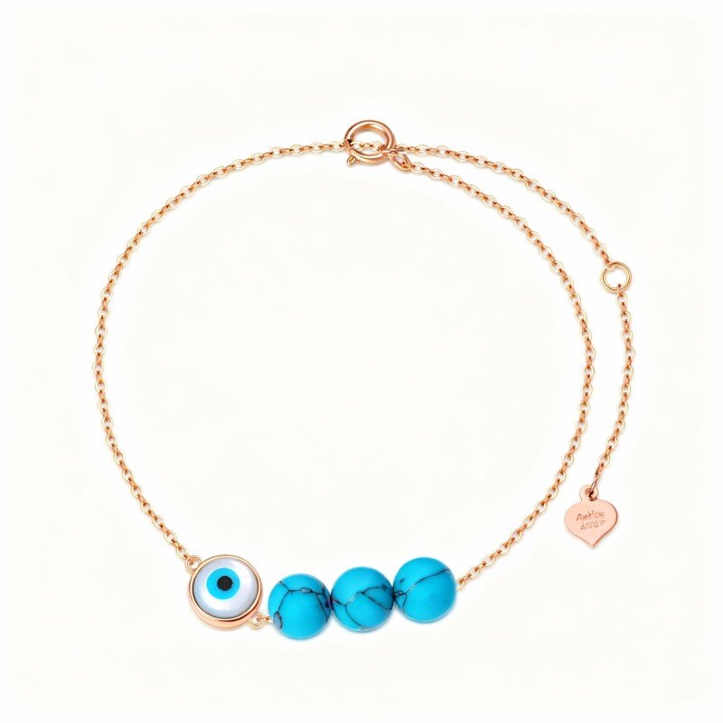 Bransoletka z turkusem i zawieszką „Złe oko” z 14-karatowego różowego złota-1