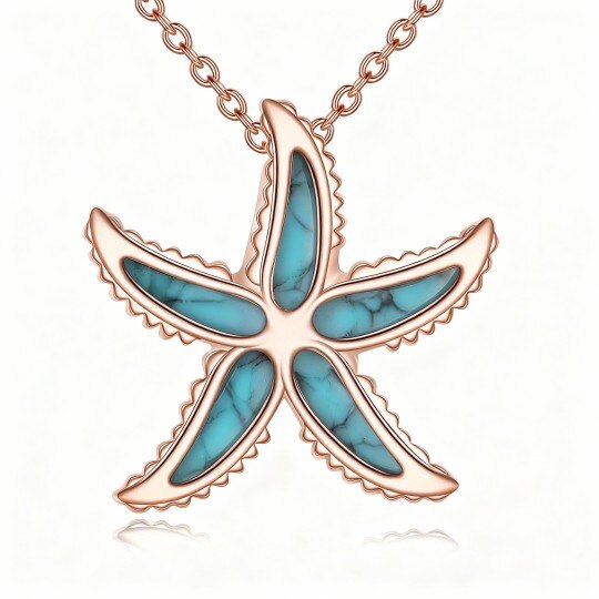 10K Rose Gold Turquoise Starfish Pendant Necklace