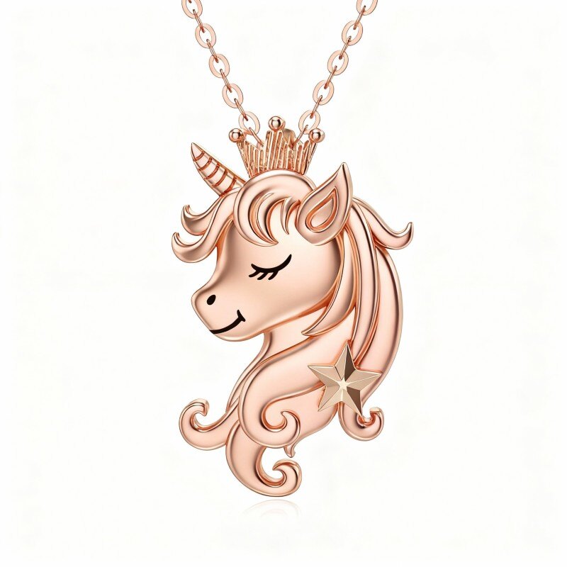 10K Rose Gold Unicorn Pendant Necklace-1