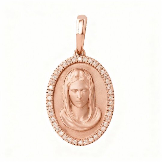 Colgantes de la Virgen María con circonitas cúbicas en oro rosa de 10 quilates