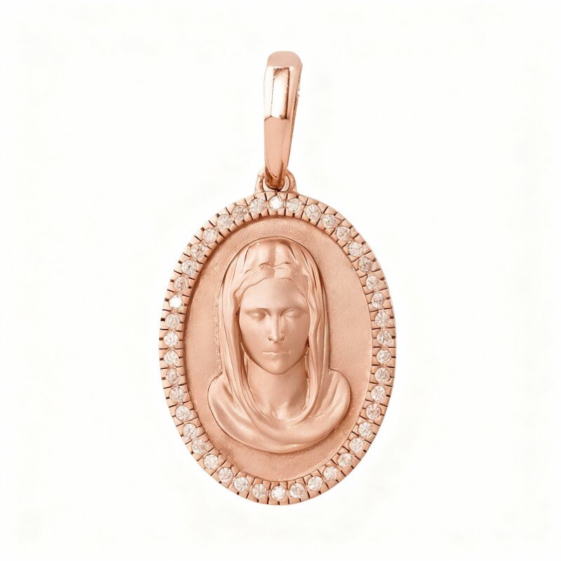 Pendentif Vierge Marie en or rose 18 carats et zircon cubique-1