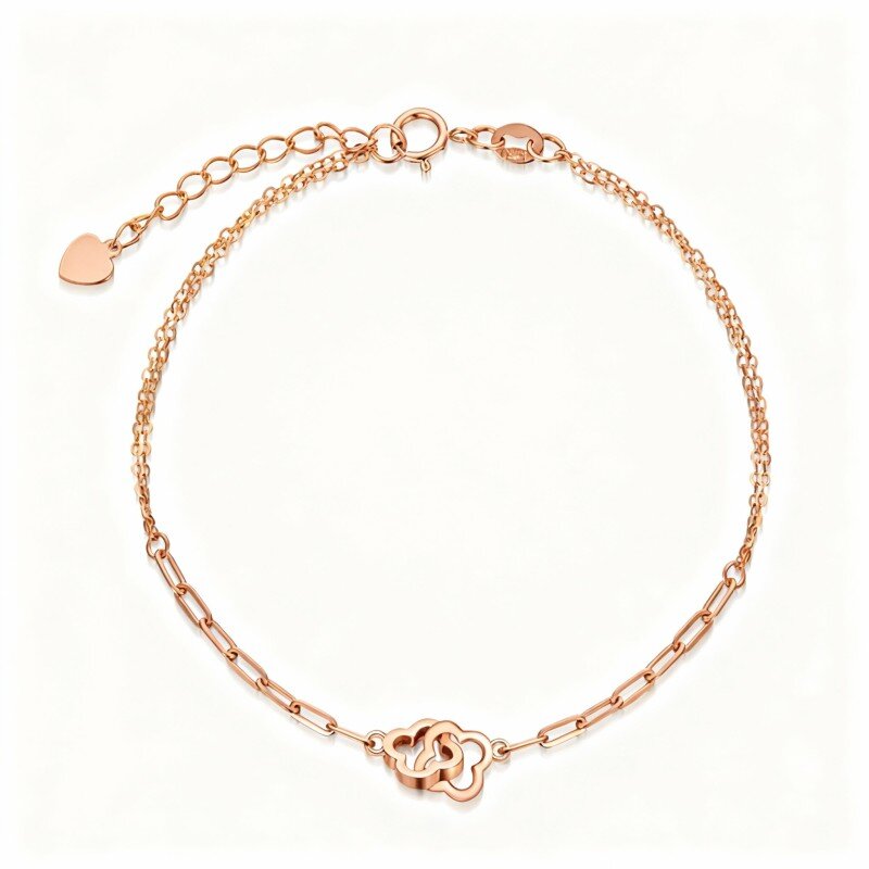 Pulseira com pendente de flores silvestres e clipe de papel em ouro rosa 18K-1