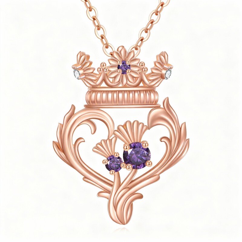 Collier pendentif fleurs sauvages en or rose 10 carats et zirconiums cubiques-1