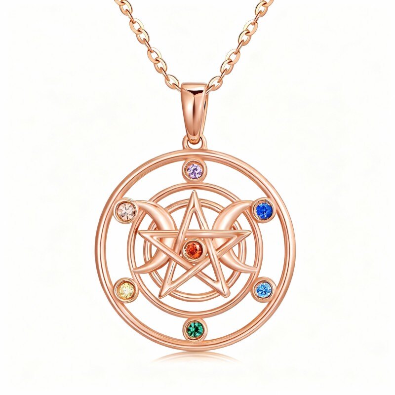 18K Rose Gold Cubic Zirconia Witch Knot Pendant Necklace-1