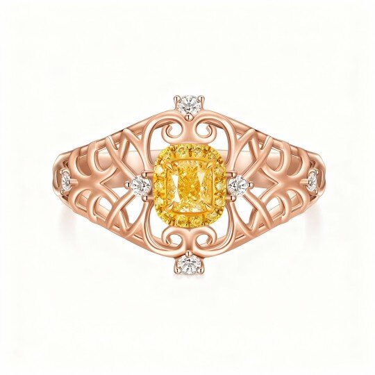 Personalisierter klassischer Namensring aus 10-karätigem Roségold mit gelben Diamanten