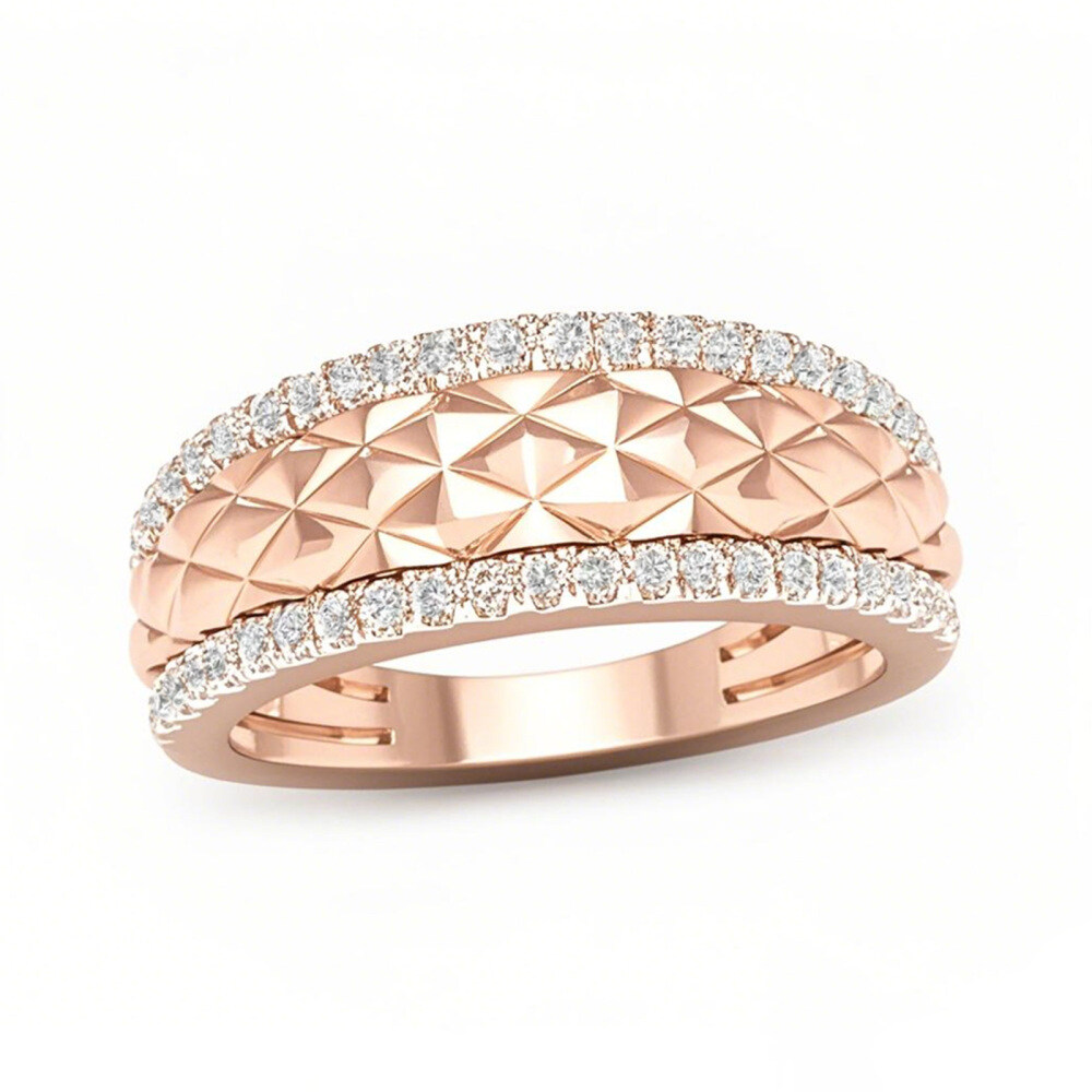 10K Rose Gold 0.35 CT.T.W. Diamond Edge Quilted Wedding Band-1