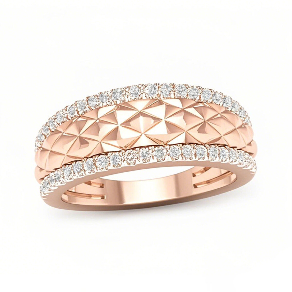 Alianza de boda acolchada con borde de diamantes, oro rosa de 18 quilates, 0,35 quilates de peso total, color D, claridad VVS-VS-1