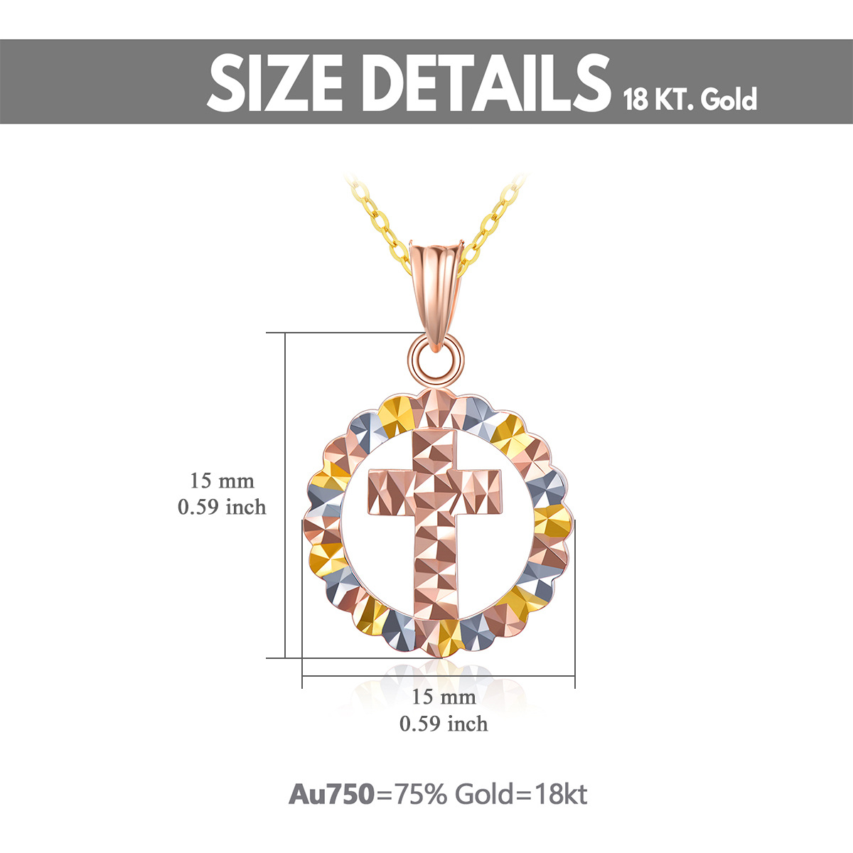 18K Gold Tri-Tone Cross Pendant Necklace For Women-5