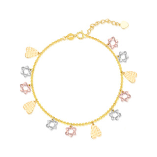 10K Silver & Gold & Rose Gold Heart Charm Bracelet For Women-10
