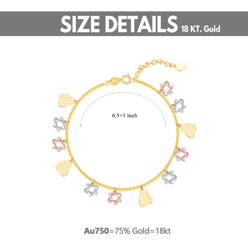 10K Silver & Gold & Rose Gold Heart Charm Bracelet For Women-4
