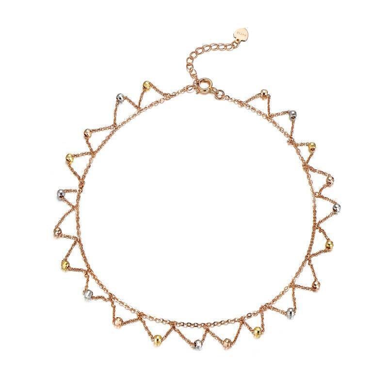 10K Silver & Gold & Rose Gold Sisters Single Chain Anklet For Women-1