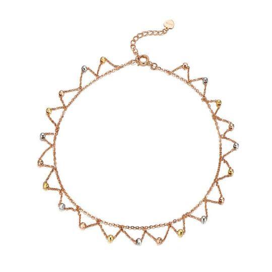 18K Silver & Gold & Rose Gold Sisters Single Chain Anklet