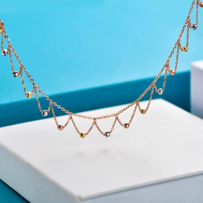 14K Silver & Gold & Rose Gold Sisters Single Chain Anklet For Women-3