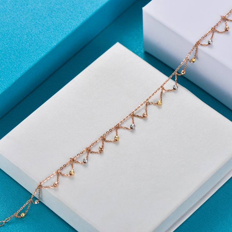 14K Silver & Gold & Rose Gold Sisters Single Chain Anklet For Women-5