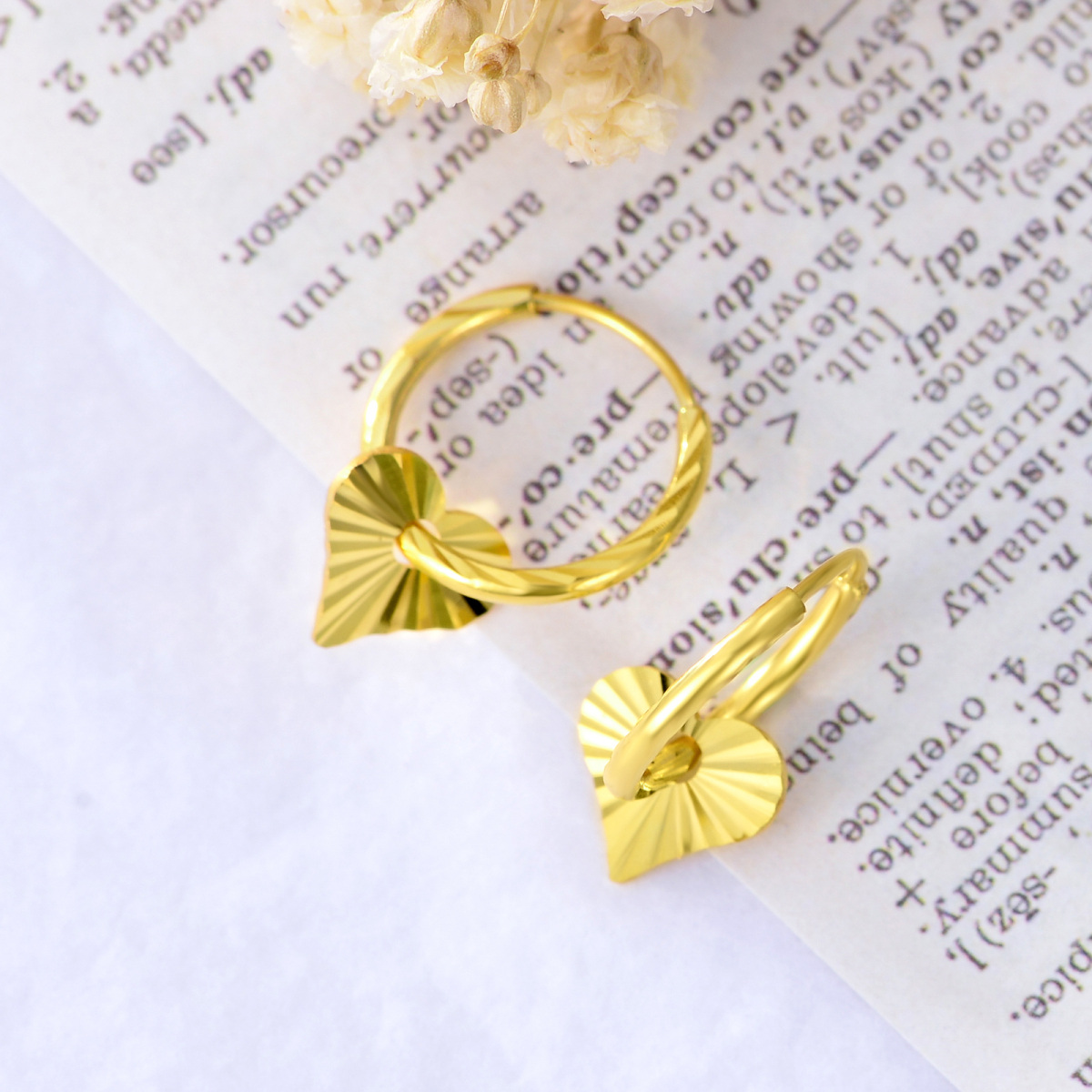 10K Gold Heart Hoop Earrings-3