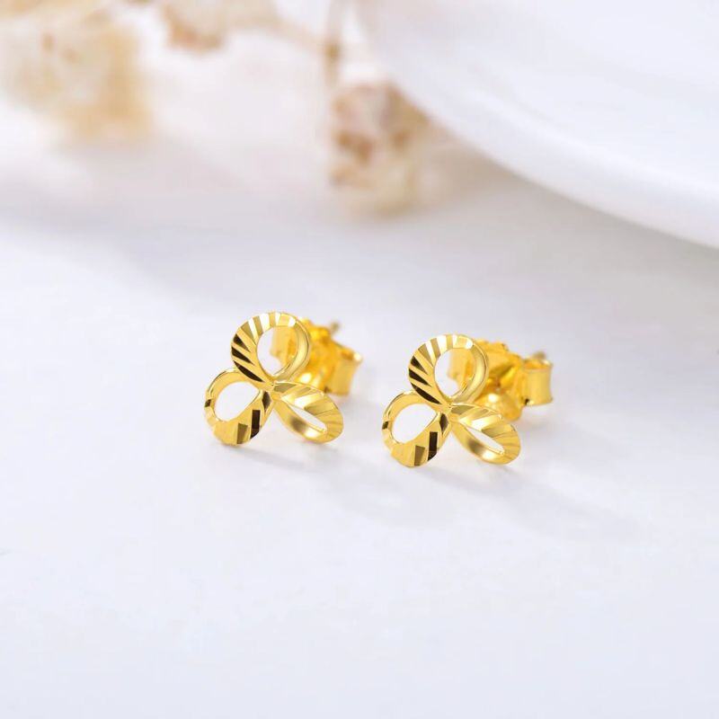 Boucles d'oreilles pendantes trèfle en or 14 carats-3
