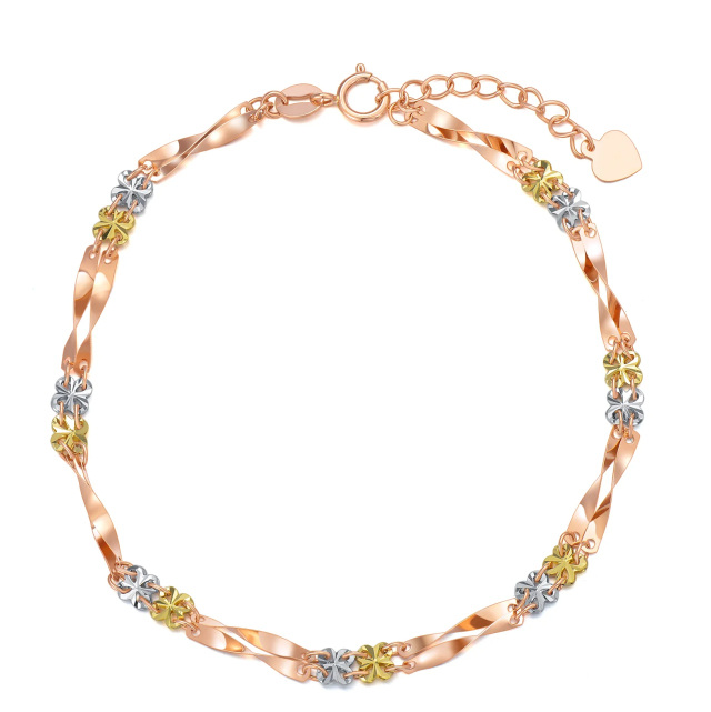 Pulseira feminina de corrente de azulejo tricolor em ouro maciço 18K