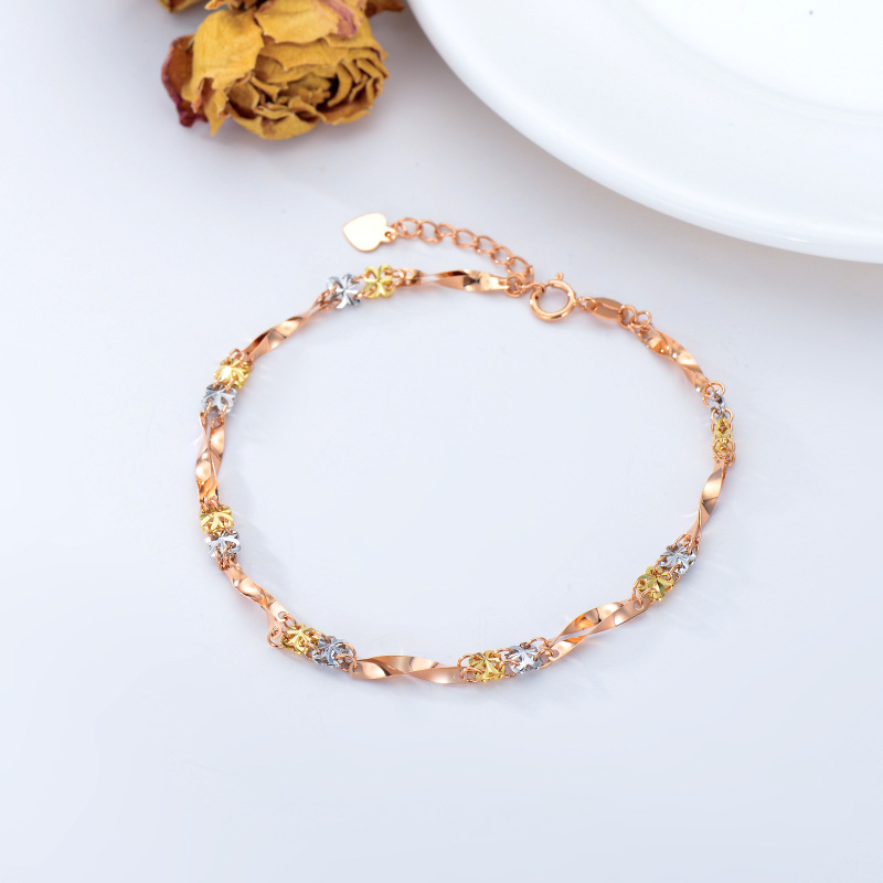 10K Solid Gold Tri-tone Tile Chain Bracelet for Women-4