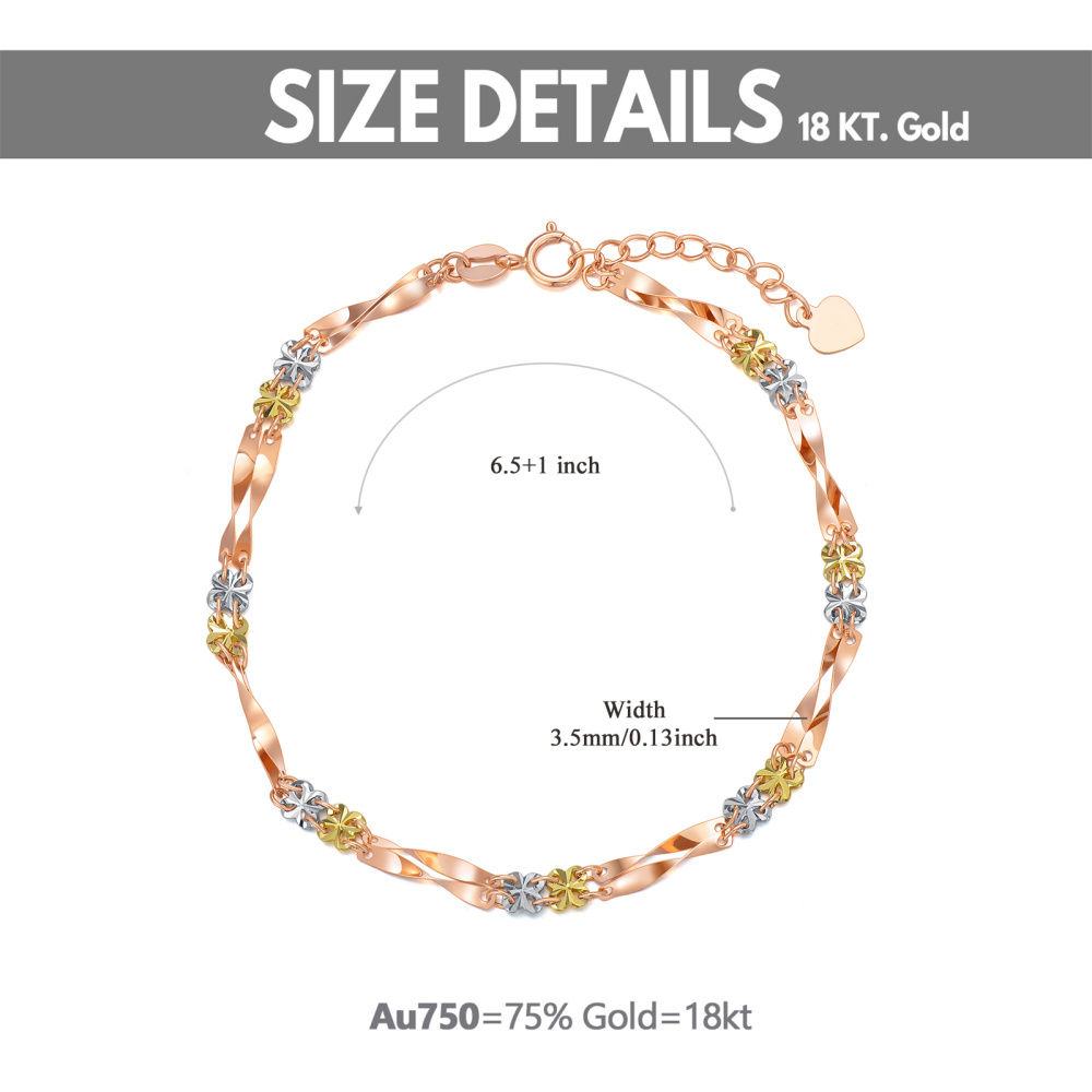 10K Solid Gold Tri-tone Tile Chain Bracelet for Women-6