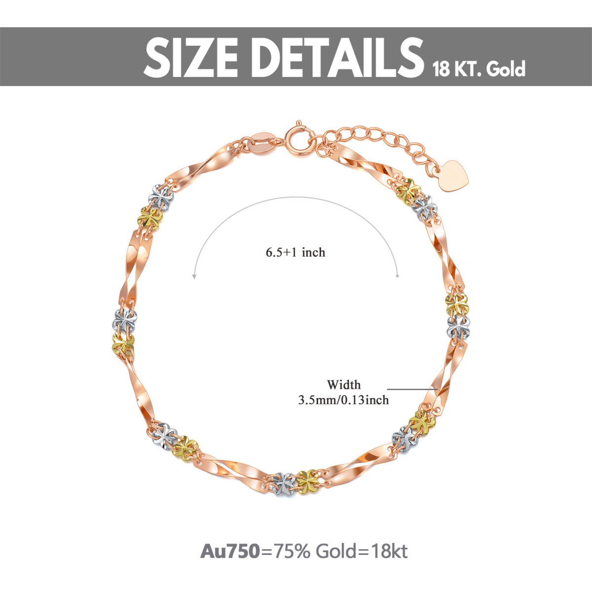 Bracciale a catena con piastrelle tricolore in oro massiccio 18 carati per donna-6