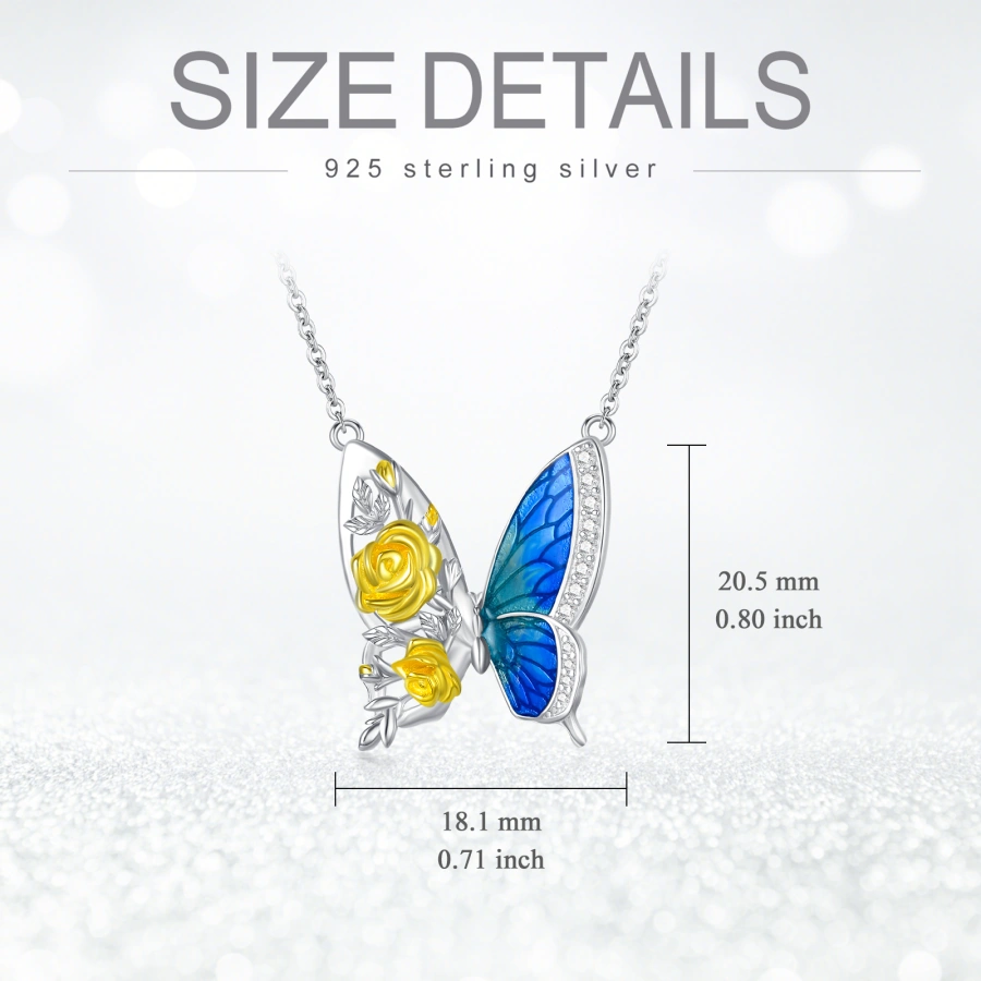 Sterling Silver Two-tone Butterfly & Rose Necklace for Women-5