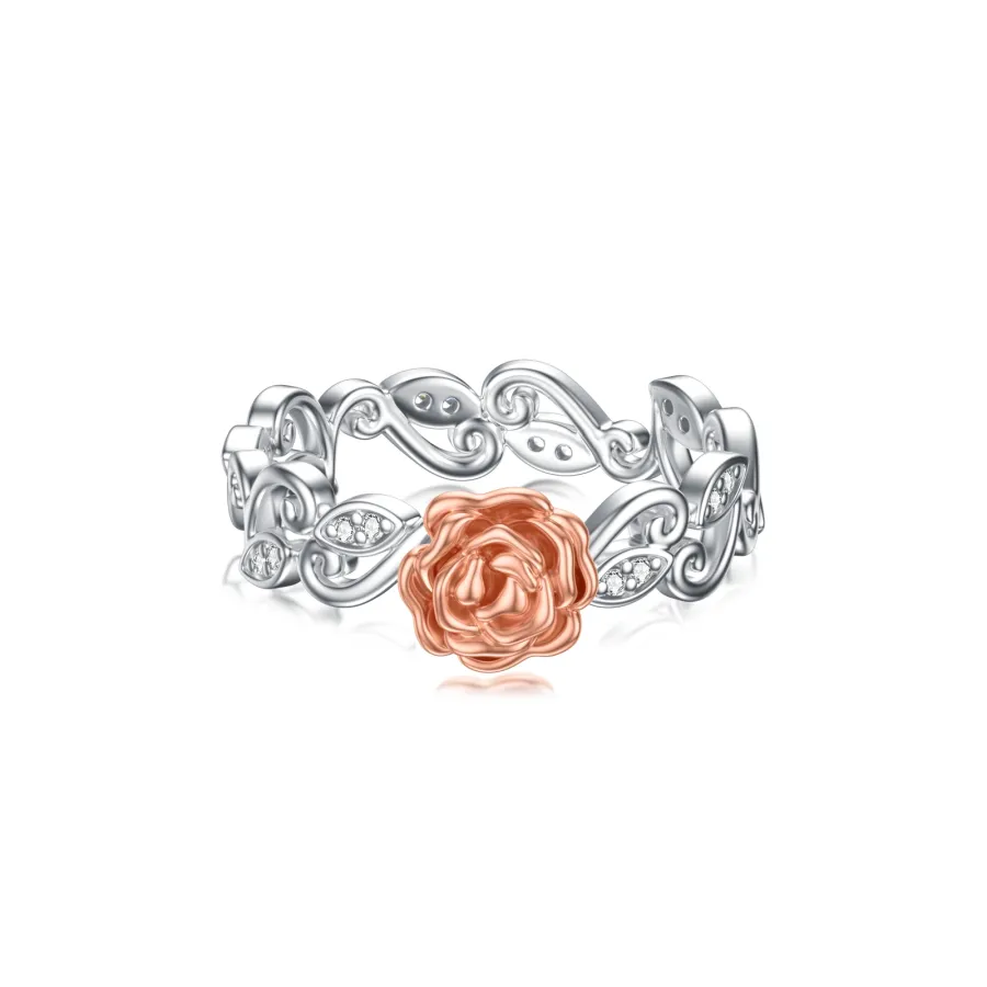 Sterling Silver Two-tone Ivy & Rose Ring for Women-1