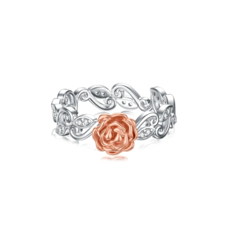 Sterling Silver Two-tone Ivy & Rose Ring for Women-9