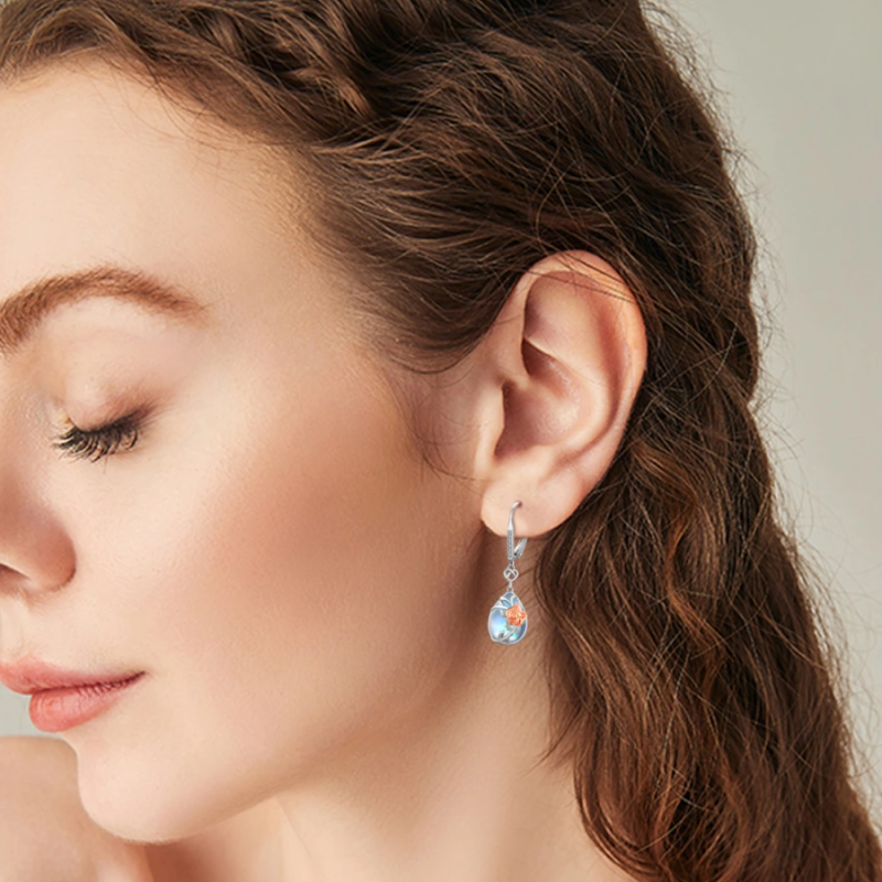 Brincos de prata esterlina com dois tons de rosa da pedra da lua e coração com fecho de al-3