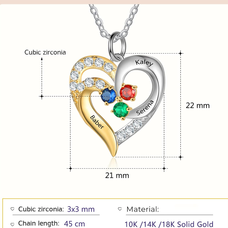 Two-tone Personalized Birthstone Engraving Heart Necklace for Women-4